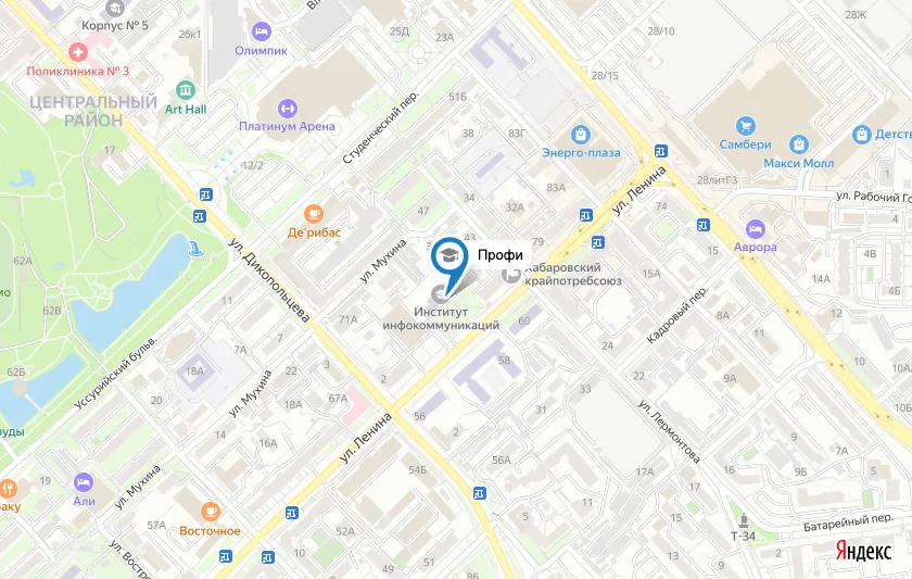 Карта расположения учебного центра «Профи» в Хабаровске